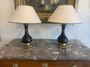 Pair Of Black Metal And Brass Lamps