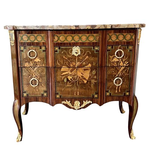 Commode Sauteuse Epoque Transition En Marqueterie