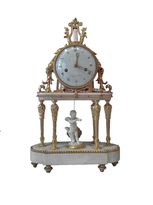 A white marble and gilt bronze column clock. Louis XVI period.
