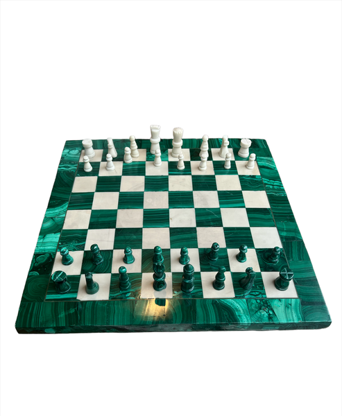 Jeu d'Echecs En Malachite Et Pierre Marbrière