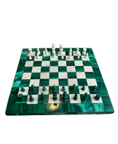 Chess Set In Malachite And Marble Stone