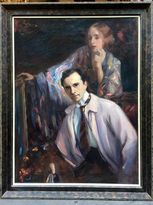 Portrait of Bruno Beran and his wife in his studio. Circa 1925. Oil on canvas.