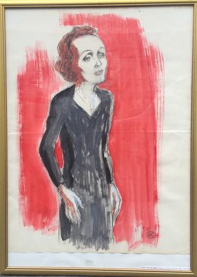 Edithe Piaf en scène gouache signée Charles Kiffer