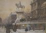 View of Paris: The Hotel de Ville banks and the statue of Etienne Marcel under Snow