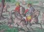 Gravure de chasse: La chasse aux cerfs avec lasso