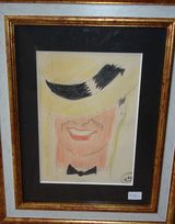 Portrait of Maurice Chevalier, pencil and colored pencil on paper, signed Charles Kiffer