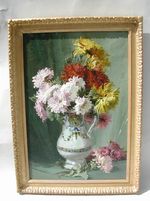   Bouquet de fleurs dans un vase rouennais, signé, début XXème.