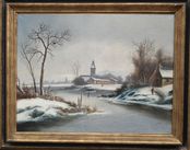 Landscape and a lake under the snow signed J Marx