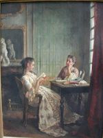 La Lecture, huile sur panneau signée Léon-Marie Dansaert. Ecole belge Fin XIXème siècle.