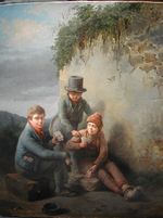 Les joueurs de cartes, huile sur toile signé Pinchon et daté 1823. France Epoque restauration.