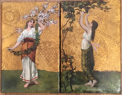 L’automne et le printemps Paire de tableaux symbolistes, École Allemande, Époque Art Nouveau, circa 1890-1900